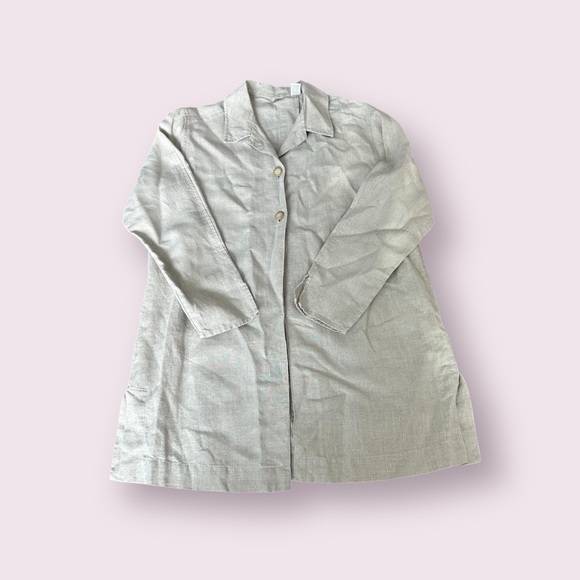 J. Jill Jackets & Blazers - J. Jill Women’s 100% Linen Long Button Front Wheat Color Shirt Coat Size 6 Tall